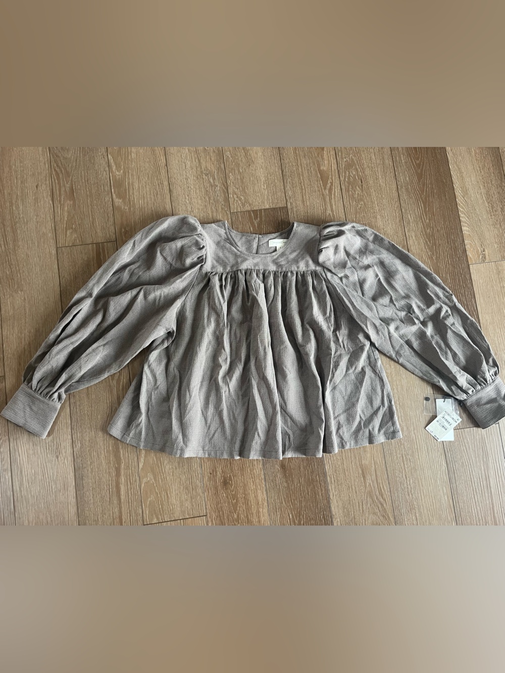 NWT Treasure & Bond Long Sleeve Brown Puff Sleeve Blouse prairie fall Size M